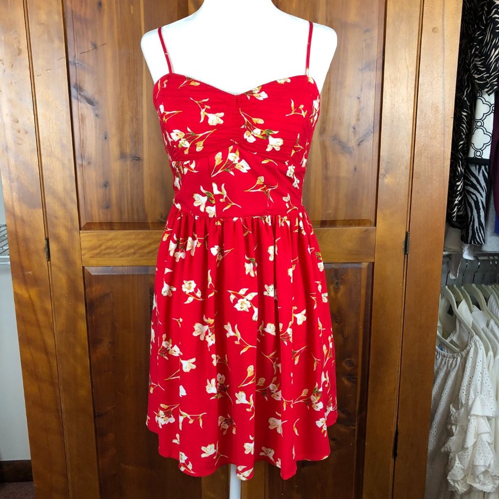 Band of Gypsies Beachy Red Floral Strappy Babydoll Mini Dress Festival Fairycore